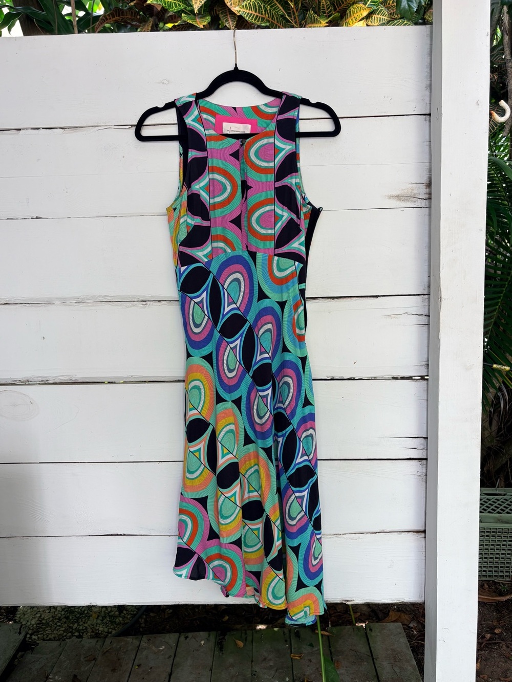 Anthropologie Colorful Geometric Sleeveless Dress Vibrant high low hem